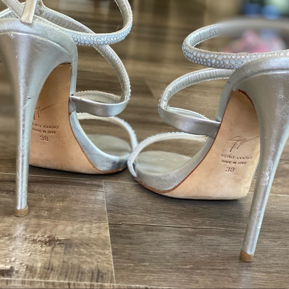 Silver jeweled Giuseppe Zanotti heels; size 38; worn twice - Picture 2 of 6